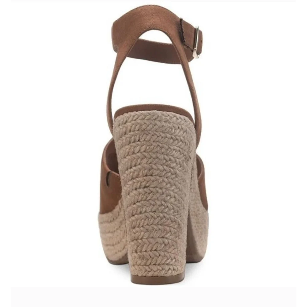 Sun & Stone Micro Suede Cognac Brown Retro Espadrille Platform Sandals 10 M